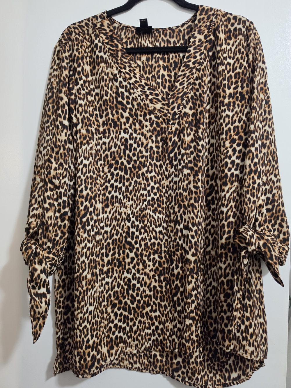 Worthington Leopard Print V-Neck Tie-Slee Blouse - Brown/Tan/Black